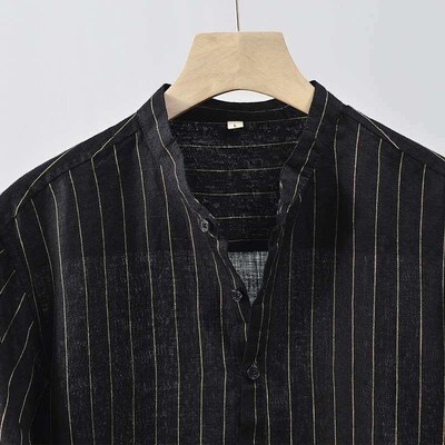 Summer New Linen Mens Casual Stand Collar Short Sleeve Ligh