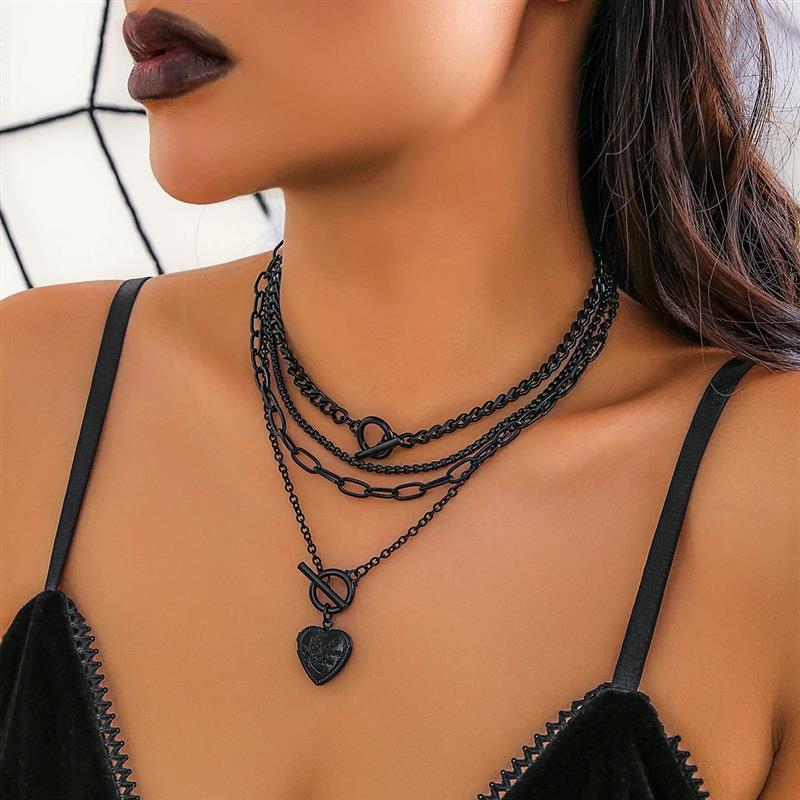IngeSight.Z Gothic Multilayer Black OT Buckle Peach Heart Pe - 实物图