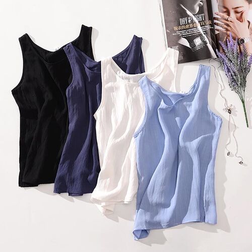 Womens Blouses Cotton and Linen Sleeveless Tops Shirt Femal