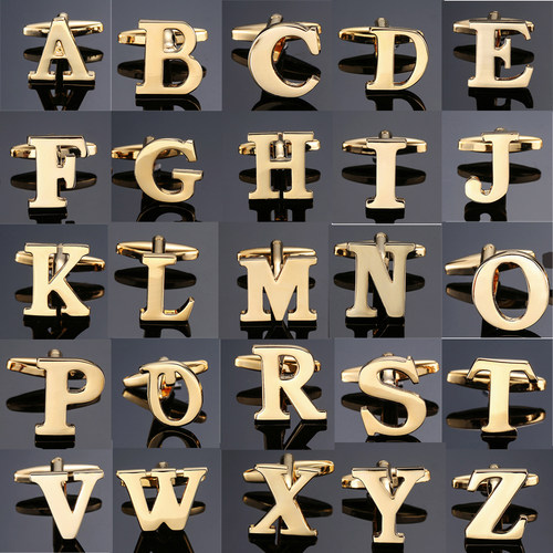 DY New high quality gold letters A-Z name Cufflinks men Fren