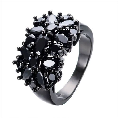 Fashion Unique Female Black Oval Inlaid Cross Border Rings V