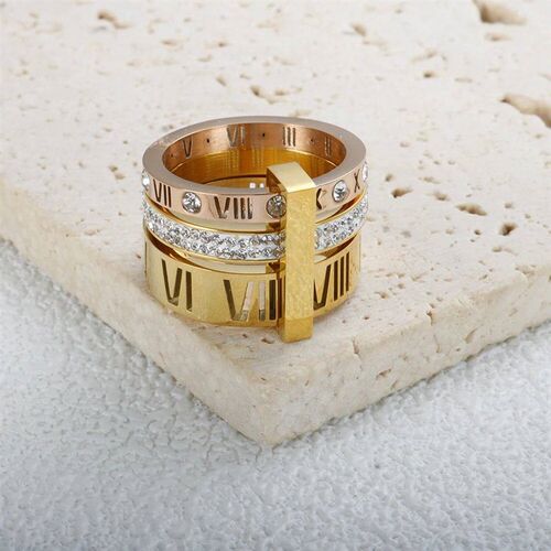 Three Layers Roman Numerals Ring for Women Luxury Stainless