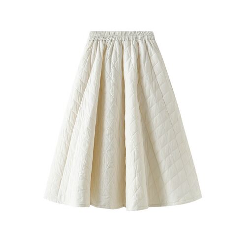 High Elastic Waist Quilted Cotton Jupe Black Skirt Korean St