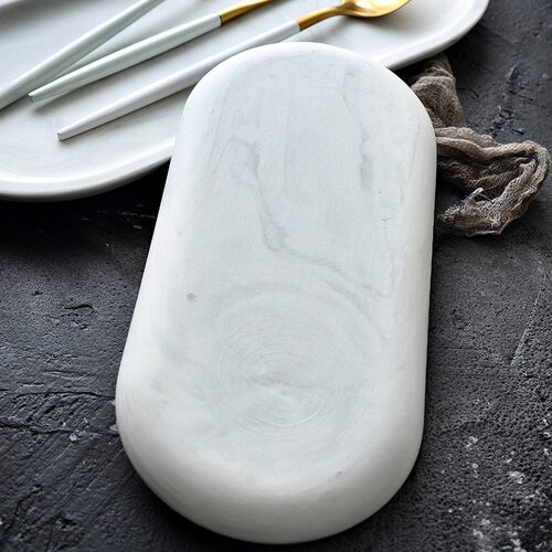 White marble ceramic storage tray oval oval dessert plate