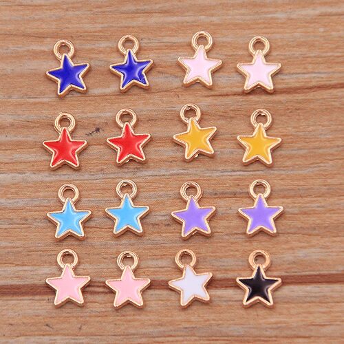 50PCS 2 Styles 6*8mm 9 Color Alloy Metal Drop Oil Small Star