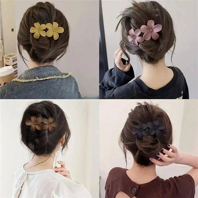 4Pcs Flower Hair Clips Fashion Matte Black Floral Hairpins H图片