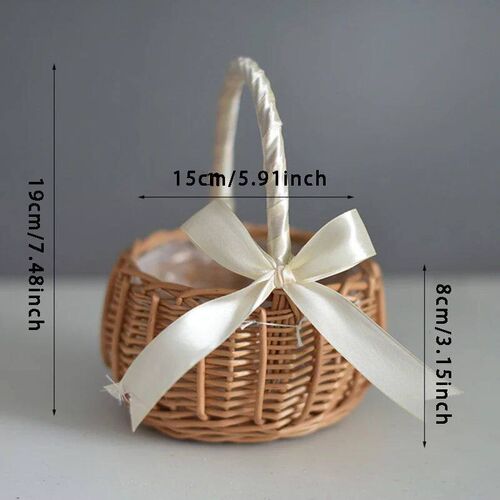 Hand-woven Wedding Flower Basket With Handle Wicker Sundries