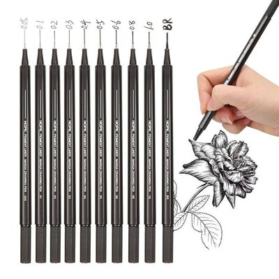 10Pcs/set Waterproof Ink Black Micron Neelde Drawing Pen Pig