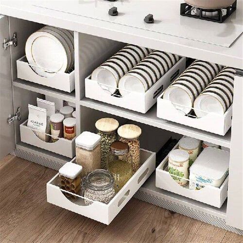 Kitchen Dish Storage Rack, Built-in Pull-out Partition