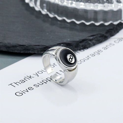 Punk Style Billiard Number Black 8 Opening Adjustable Rings