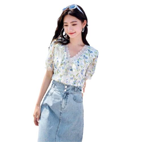 Summer new commuting ladies small fresh flounce puff sleeve