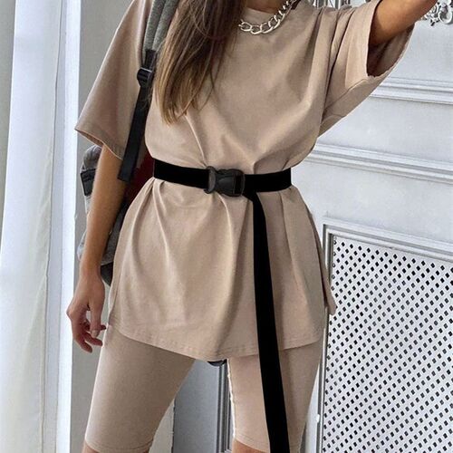 Simplee Casual Solid Outfits Womens Two Piece Suit with Bel