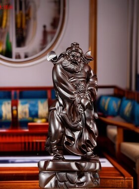 黑檀实木雕刻天师福神钟馗神像摆件家居客厅装饰品工艺品店铺供奉