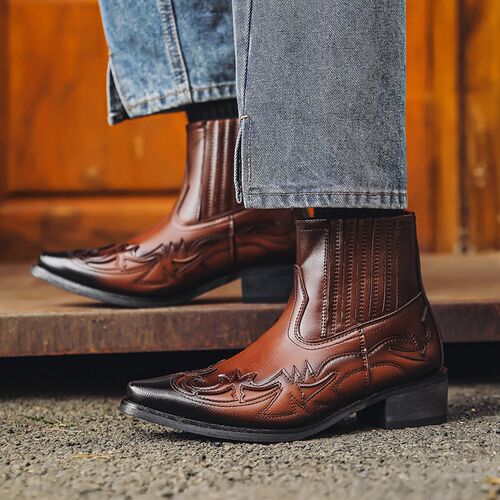 男女尖头高跟西部牛仔靴 Western Cowboy Boots Men Women Shoes