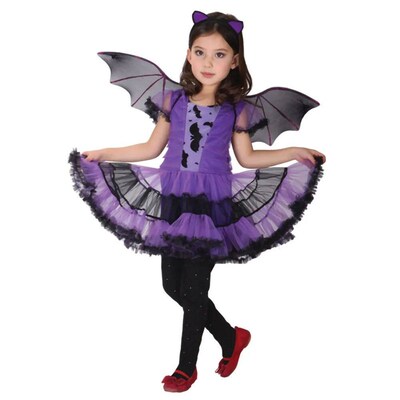 Kids Girls Purple Bat Vampire Princess Dress Fancy Cosplay C