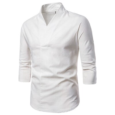 Shirts Men Solid Pullover V Neck Three Quarter Mens Kimono S