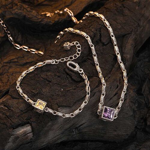 Purple Yellow Zircon Unique Three-Dimensional Retro Thai Sil
