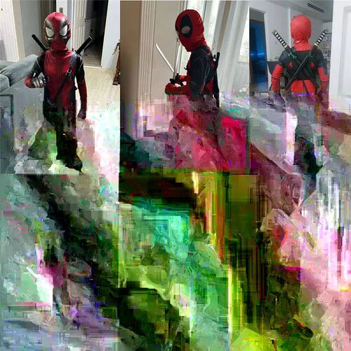 Superhero costume movie characters Deadpool tights dagger to