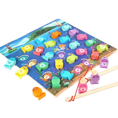 Wooden Montessori Toys Magnetic Fishing Game Baby Puzzle