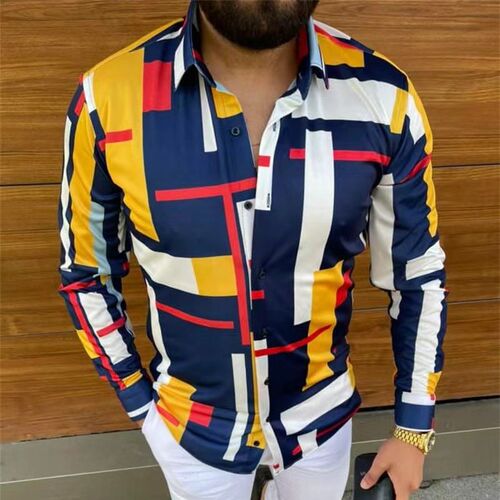 Style Mens 2021 Silk Satin Digital printing Shirts Male Sli