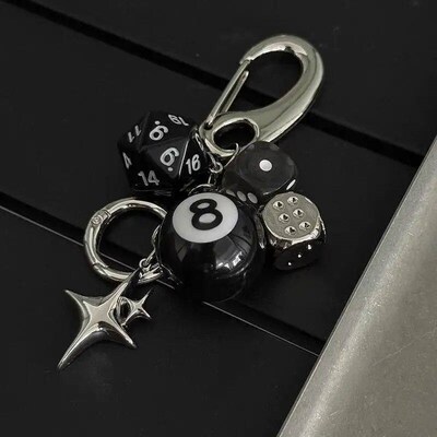 Hiphop Black Dice Billiards Keychain  Pink Lucky Dice Starbu