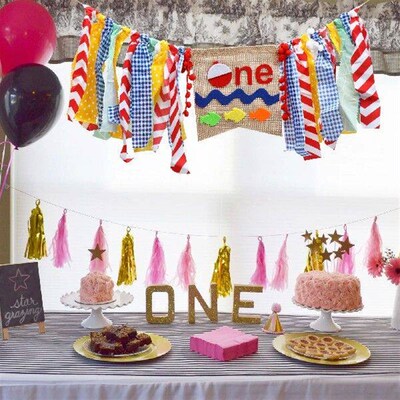 Fishing Themed Latte First Birthday Flag Banner Baby ONE