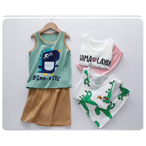 Children Cotton Sleepwear Pyjamas Kids Summer Sleeveless ops
