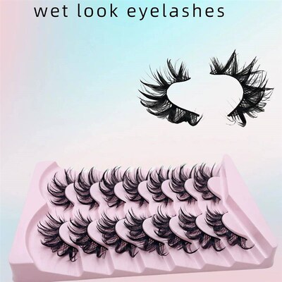 7 Pairs Wet false eyelashes Fluffy Fairy Cat Eyelashes 3D Ca