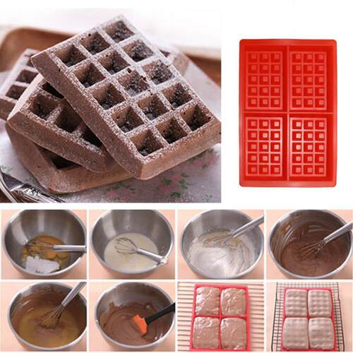4-Cavity Waffle Makers for Kids Silicone Cake Mould Waffle M
