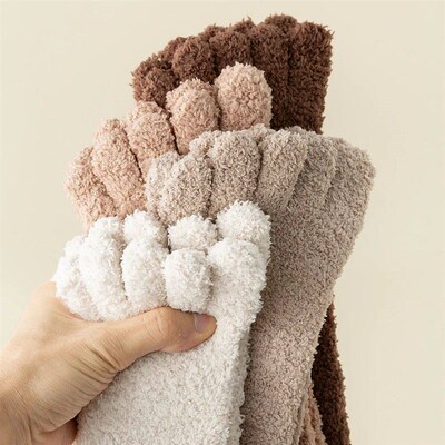 3 Pairs Coral Fleece Socks Women Thick Warm Winter Toe Socks