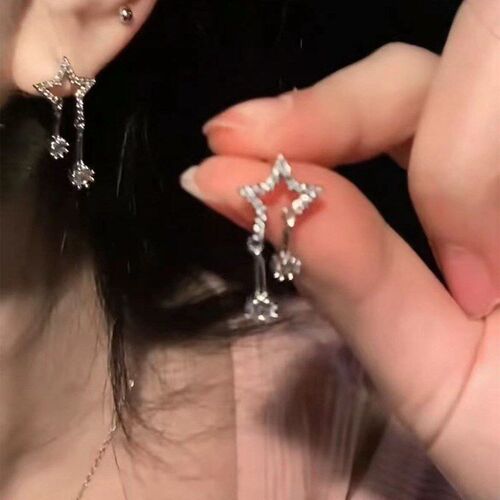 Shiny Double Stars Opened Zircon Stars Earring c205 Sparklin