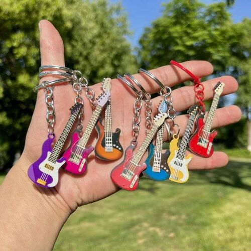 2024 New Guitar Keychain Cute Bass Stainless Steel Keyring f