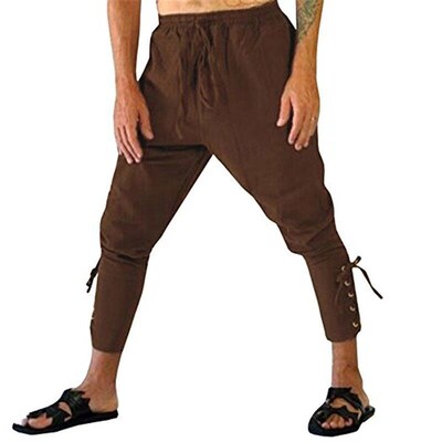 Summer Mens Casual Trousers Ankle Strap Pants Medieval Pira
