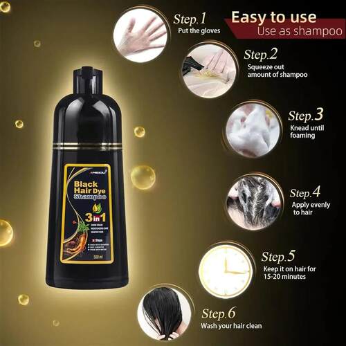 100ml/500ml Hair Dye Shampoo 3in1 Darkening Hairs Instant Gr
