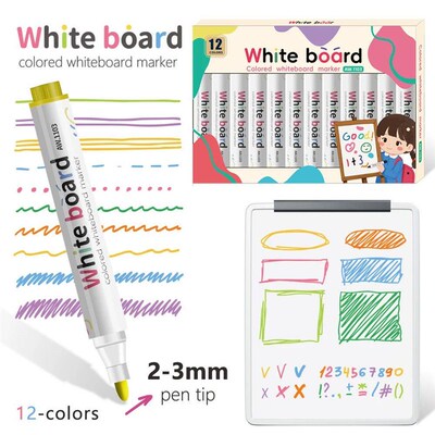 12 Colors Whiteboard Erasable Markers Quick-Drying High Capa