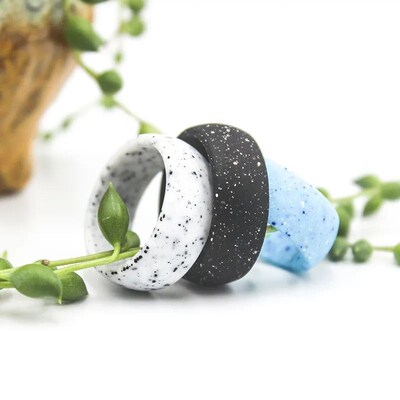 Silicone Wedding Ring For Men Marble Black White Water Sport