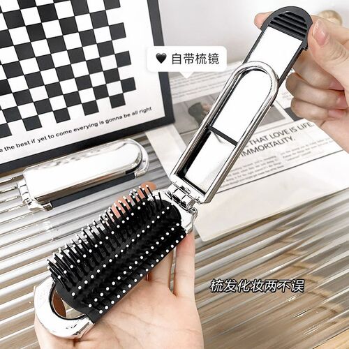 Mini Comb Set with Mirror Foldable Cushion Comb for Portable