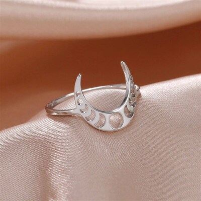 Skyrim Women Moon Phase Ring Stainless Steel Crescent Moon W
