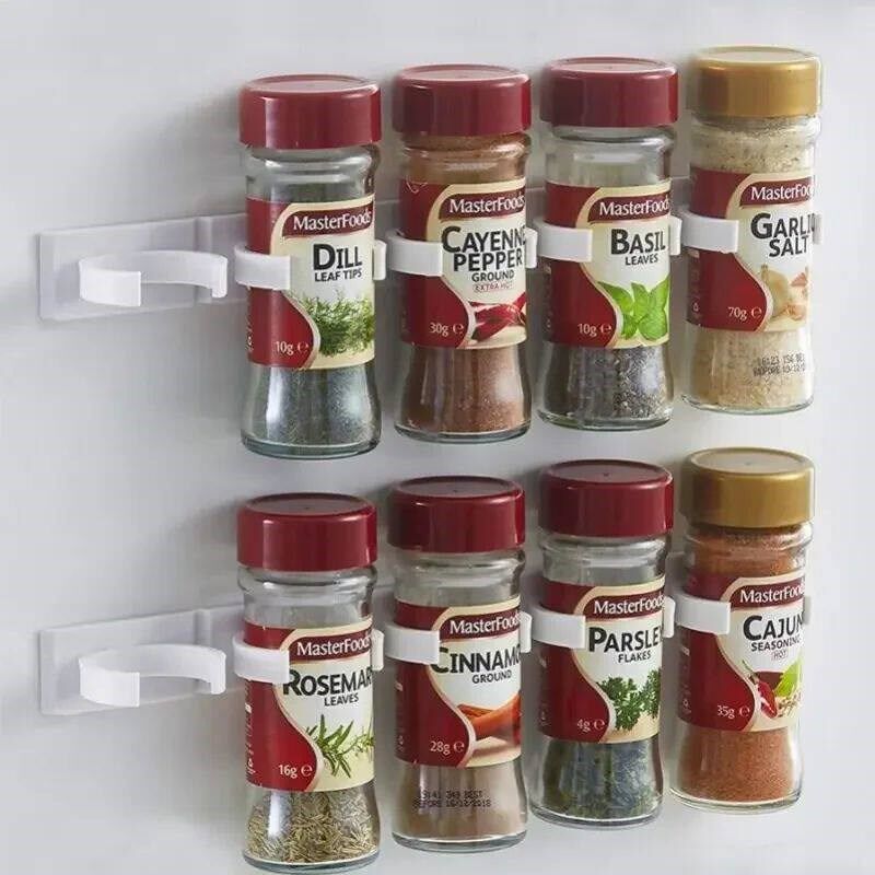 2pcs Grey Plastic Kitchen Jar Rack Wall-Mounted Adhesive Sea - 实物图