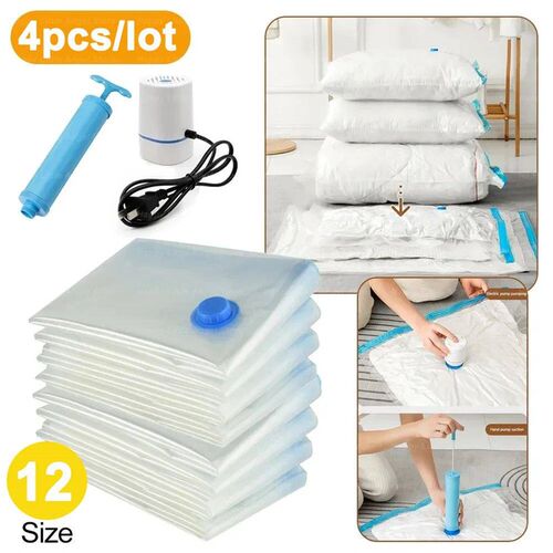 4PC/Set Reusable Vacuum Bags With Pump Transparent Folding C