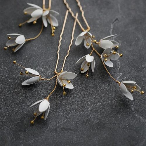 Bridal Accessories White Flower Hair Pins Clips Handmade Hea