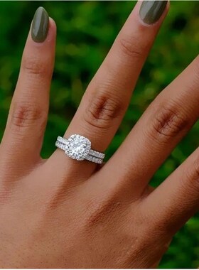 Classic Women Wedding Ring Set Metal Silver Color White Zirc