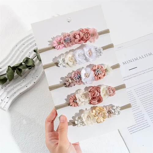 5Pcs/Lot Artificial Flower Baby Headband born Boys Girls Fak