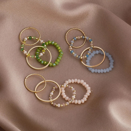 4Pcs Rings for Women Vintage Beaded Elastic Joint Ring Set S
