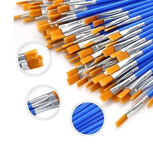 50Pcs Painting Brushes Set Art Round Flat Hair Nylon Hair Pa
