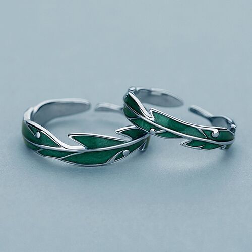 Sweet Simple Irregular Green Leaves Couple Ring For Women Lo