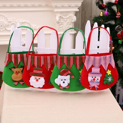 Christmas Apple Favor Bag, Plush Fabric Drawstring Pouch圣诞