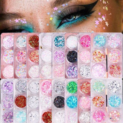 6 jars/set Eyeshadow Glitter Gel Cream Face Hair Body Nail G