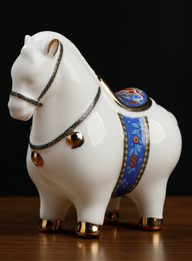 东方泥土 陶瓷马摆件工艺品马 办公室桌面唐马装饰饰品小精致红色