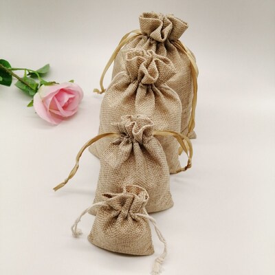 5-20pcs/lot Natural Linen Burlap Bag Jute Gift Bag Drawstrin